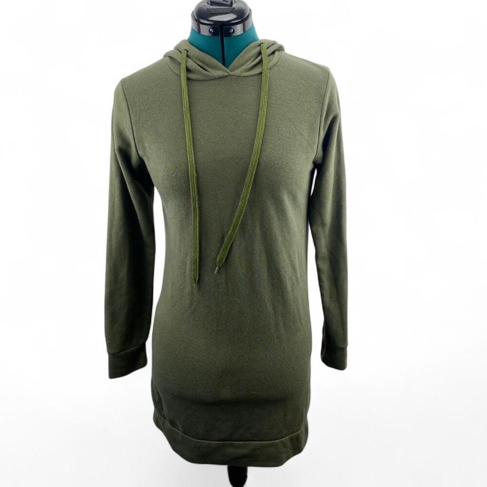 Olive Green Hoodie Longsleeve Lightweight Tunic Dress Casual Pullover Mini Small